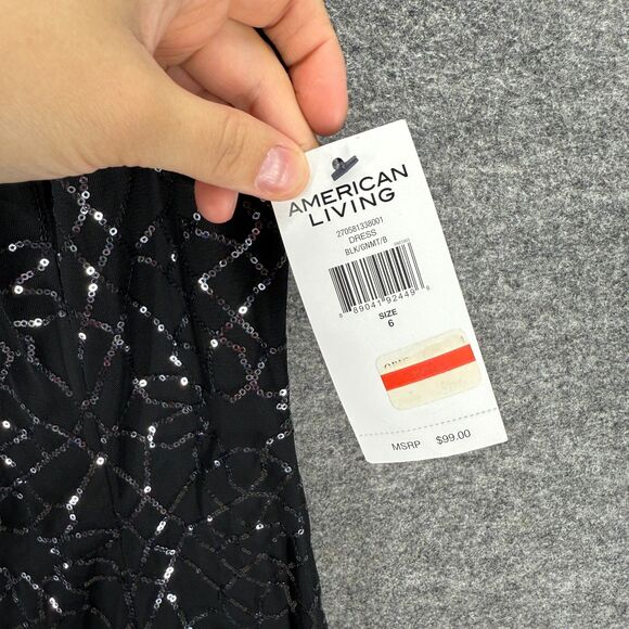 New American Living Dress Women 6 Black Shift Midi Zipper Sequin Sleeveless - Picture 4 of 9